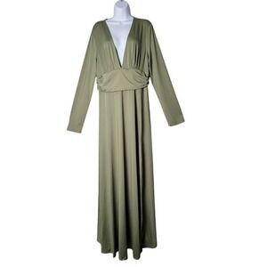 Baltic Born‎ 3X Olive Maxi Dress Long Sleeve Deep V Flowy Formal Wedding Guest